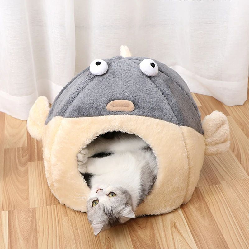 Cute Animal Cat Accessory Furniture Balloonfish-Shaped Pet Mats Indoor Dog House Cushions for Bed Cats House Beds for Small Dogsinside