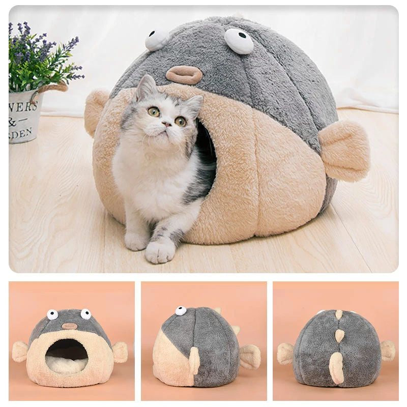 Cute Animal Cat Accessory Furniture Balloonfish-Shaped Pet Mats Indoor Dog House Cushions for Bed Cats House Beds for Small Dogsinside