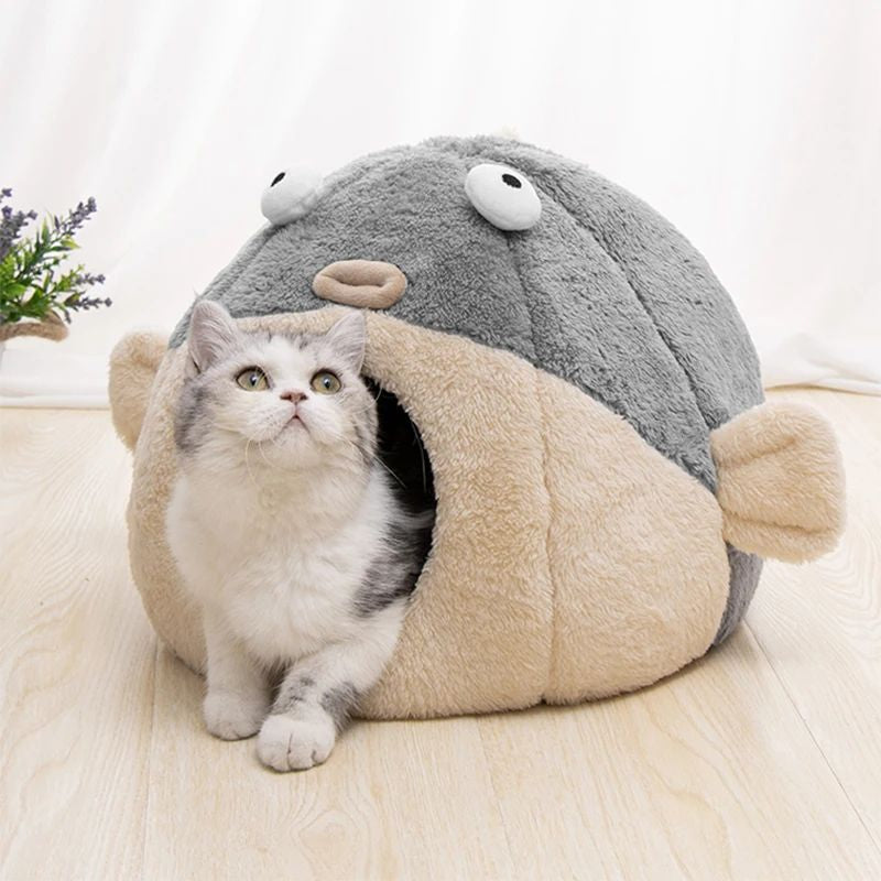 Cute Animal Cat Accessory Furniture Balloonfish-Shaped Pet Mats Indoor Dog House Cushions for Bed Cats House Beds for Small Dogsinside