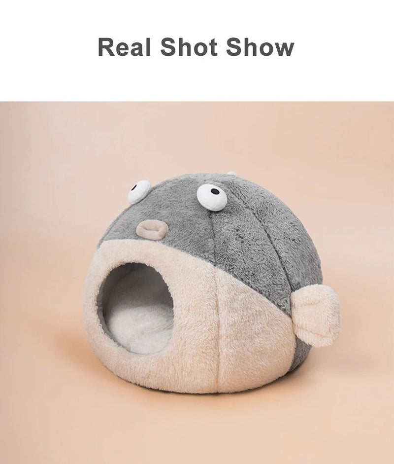 Cute Animal Cat Accessory Furniture Balloonfish-Shaped Pet Mats Indoor Dog House Cushions for Bed Cats House Beds for Small Dogsinside