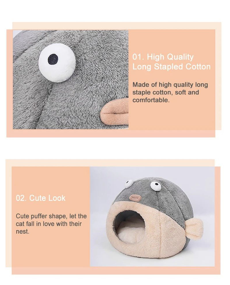 Cute Animal Cat Accessory Furniture Balloonfish-Shaped Pet Mats Indoor Dog House Cushions for Bed Cats House Beds for Small Dogsinside