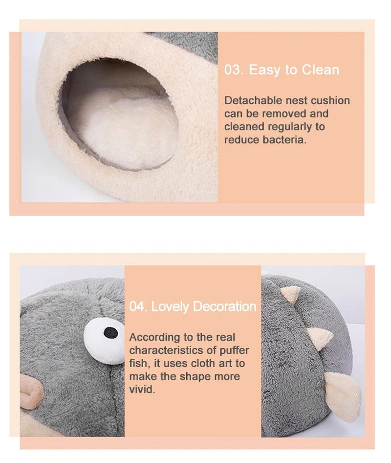 Cute Animal Cat Accessory Furniture Balloonfish-Shaped Pet Mats Indoor Dog House Cushions for Bed Cats House Beds for Small Dogsinside